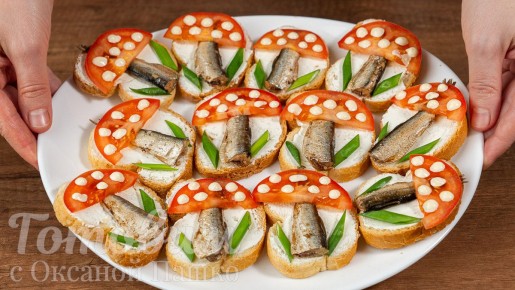 Очаровательные бутерброды со шпротами в виде грибочков