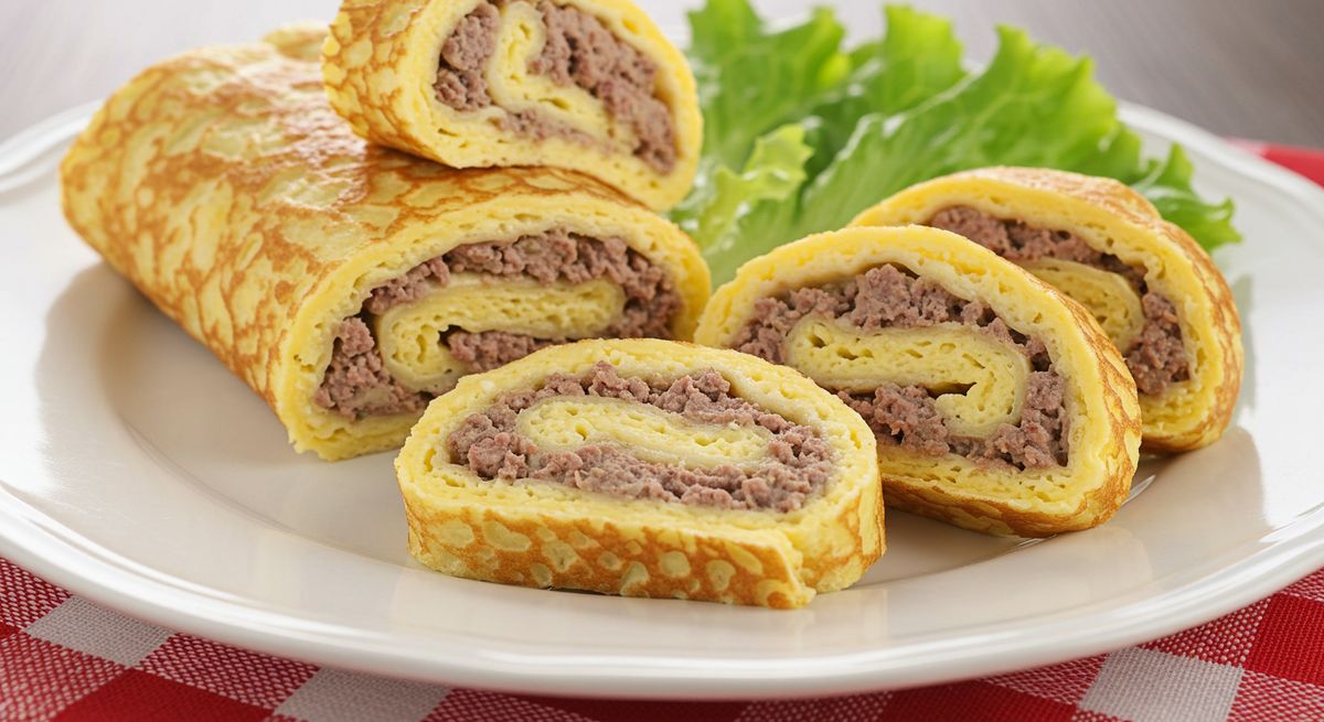 Нежный яичный рулет с куриной печёнкой: всего три ингредиента