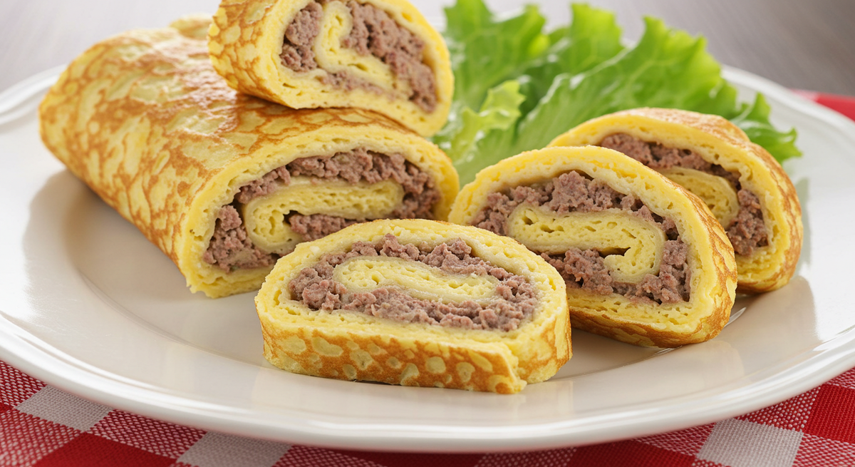 Нежный яичный рулет с куриной печёнкой: всего три ингредиента