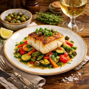 Треска с овощным соте