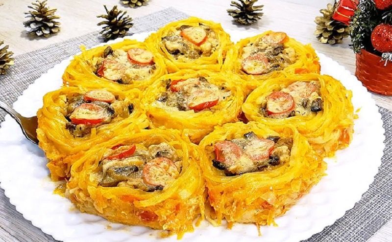 Макаронные гнёзда с курицей и грибами: ловкость и вкус в каждой порции